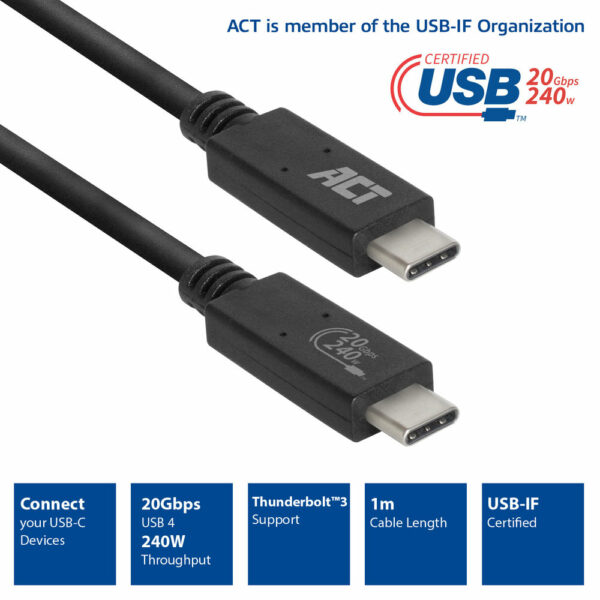 ACT USB-C NAAR USB-C 1M - Image 2